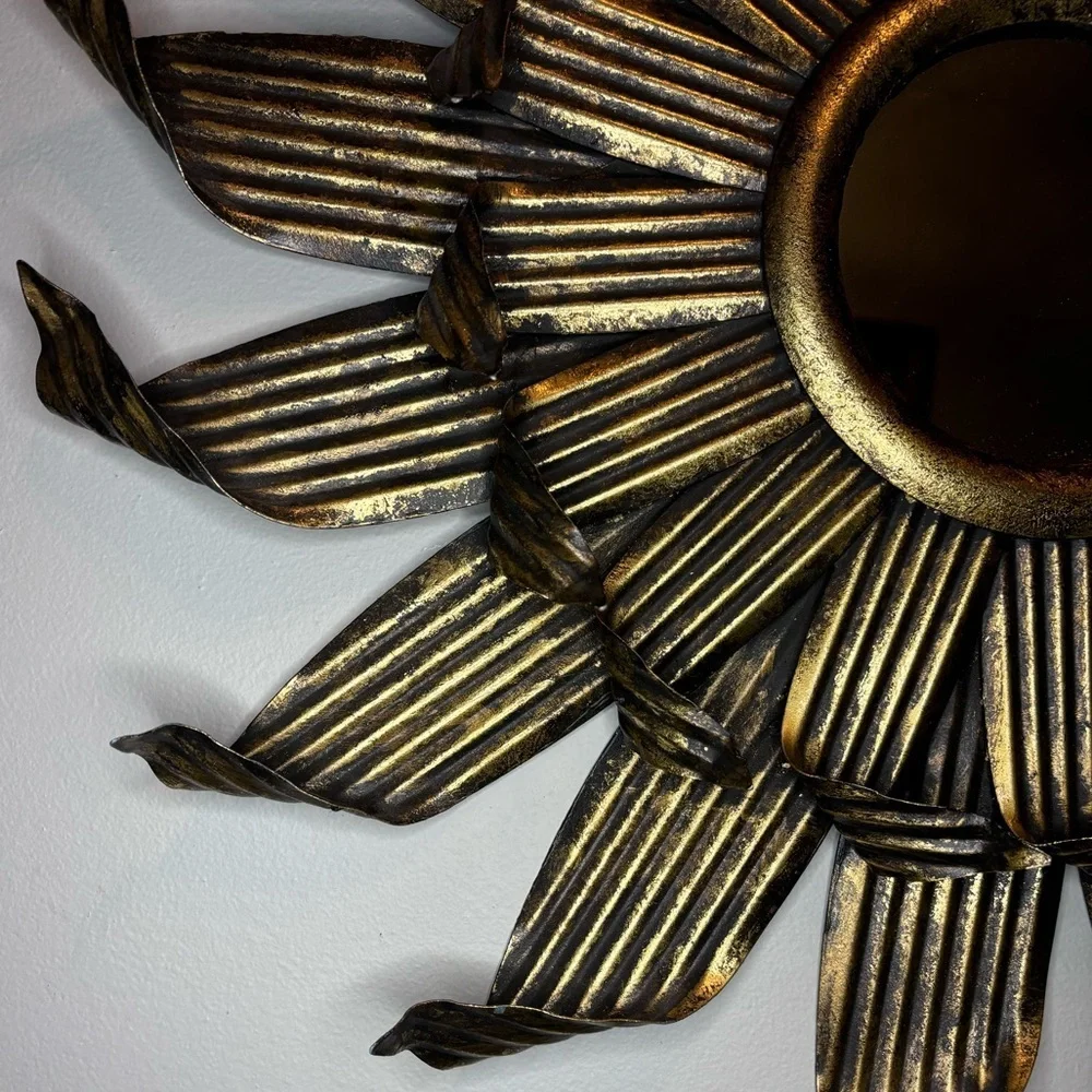 Original Pier 1 Sunburst Bronze Tone 23” Diameter Metal Wall Mirror